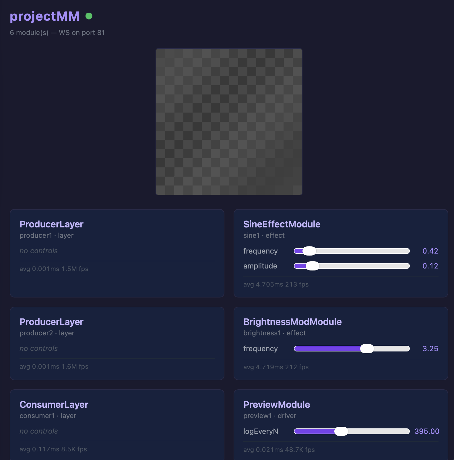 projectMM v1.0.0 — live frontend with WebGL pixel preview and module controls